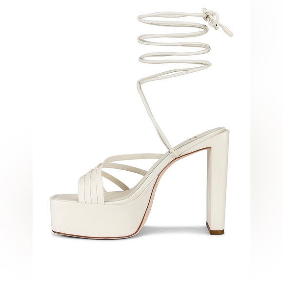 Black Suede Studio White Wrap Around Tie Up Platform Disco Sasha REVOLVE Heels - Picture 3 of 14